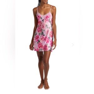 NWT In Bloom Ella Floral Satin Chemise Floral Pink Nightgown